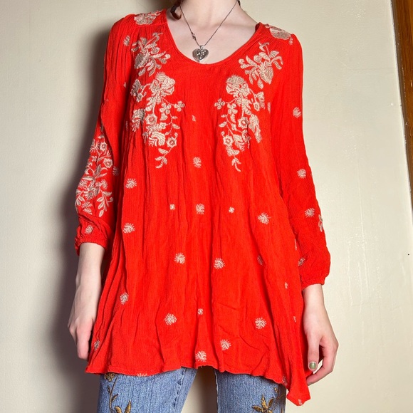 Red and cream floral blouse by Free People - Picture 2 of 5